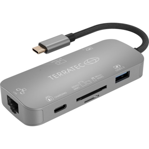 Terratec CONNECT C8 USB-C (USB 3.2 Gen 2) multiport hub Grijs