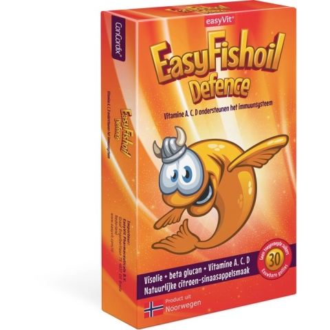 Easyfishoil Defence - Omega-3 visolie voedingssupplement met beta glucan, Vitamine A, Vitamine C, Vitamine D* - Zachte kauwgellies ter ondersteuning van het immuunsysteem van kinderen*