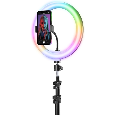 Cellularline - Selfie ring pro, vlogging vloerstatief tripod, 13" LED-lamp, multicolor