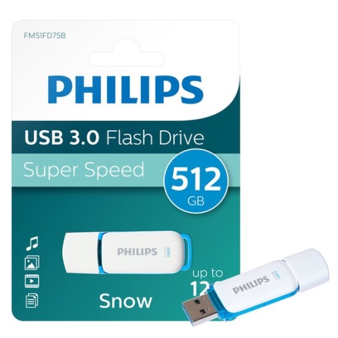 Philips FM51FD75B USB Stick - 512 GB - Snow Edition Ocean Blue - 3.0 USB Type-A 3.2 Gen 1 (3.1 Gen 1) - Wit