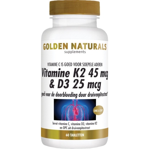 Golden Naturals Vitamine K2 45 mcg & D3 25 mcg (60 vegetarische tabletten)