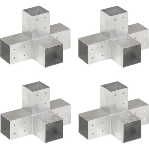vidaXL-Paalverbindingen-4-st-X-vorm-81x81-mm-gegalvaniseerd-metaal