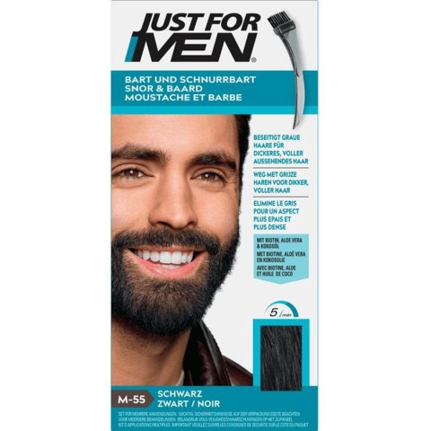 Just for Men Snor en Baard Haarkleuring M55 Zwart - Haarverf voor Mannen - Grijs Haar Verdwijnt in 5 Minuten - Versterkt Natuurlijke Kleur - Eenvoudig te Borstelen - Zonder Ammoniak - Meerdere Keren Bruikbaar - Blijft tot 8 Weken Zitten