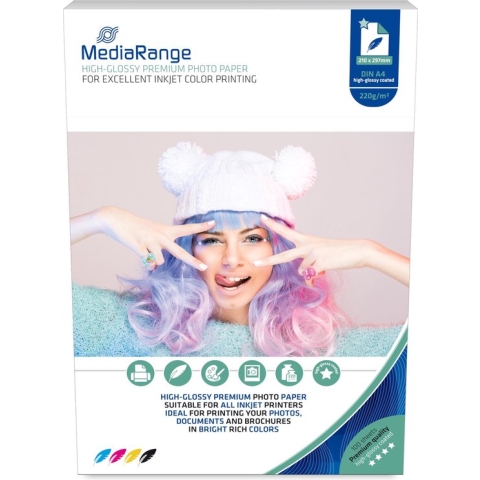 MediaRange fotopapier - 220 gram - A4 - Hoogglans Wit - 100 vellen