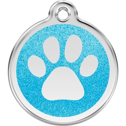 Paw Print Aqua glitter hondenpenning large/groot dia. 3,8 cm RedDingo