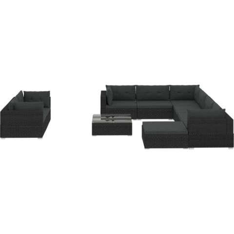 vidaXL-10-delige-Loungeset-met-kussens-poly-rattan-zwart