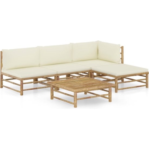 vidaXL-5-delige-Loungeset-met-crèmewitte-kussens-bamboe