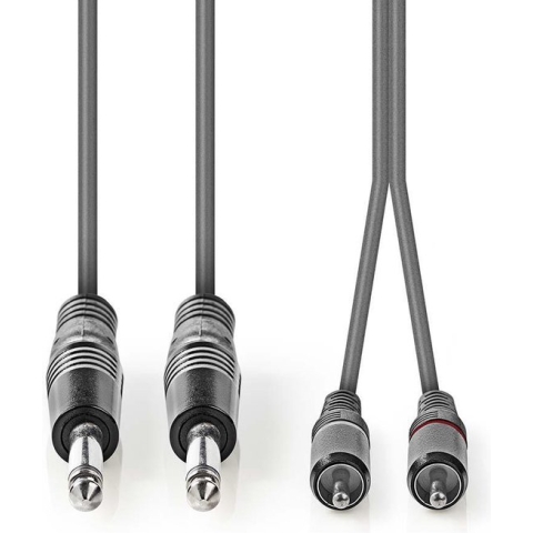 Stereo-Audiokabel - 2x 6,35 mm Male - 2x RCA Male - Vernikkeld - 5.00 m - Rond - Donkergrijs - Kartonnen Sleeve