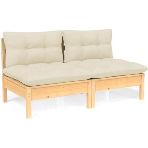vidaXL-Tuinbank-2-zits-met-crèmekleurige-kussens-massief-grenenhout