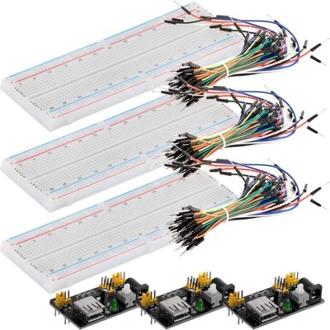 AZDelivery 3 x MB 102 Breadboard Kit - 830 Breadboard, Voedingsadapter 3,3V 5V, 65pcs Jumpers compatibel met Arduino Inclusief E-Book!