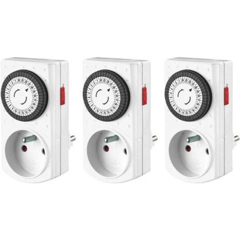 Perel Set met 3 mini 24-uurs timers, mechanisch, 230 V, 16 A, 3680 W, Duitse aarding type F, wit