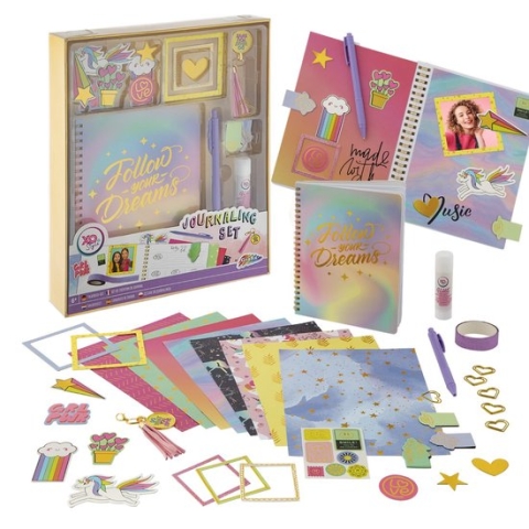 Grafix Journaling Set Unicorn | 105-Delige Bullet Journal Set - Notitieboek A6 - Dagboek - Accessoires - Balpen - Sleutelhanger - Lijmstift - Glittertape - Hartvormige Paperclips - Magnetische Clips - Stickers - Sjablonen - Scrapbook voor Meisjes