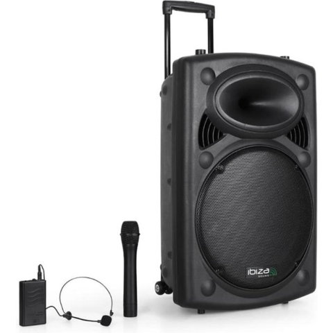 Ibiza Sound PORT15VHF-BT 800W Draagbaar PA systeem met USB-MP3, REC, VOX,Bluetooth - Zwart