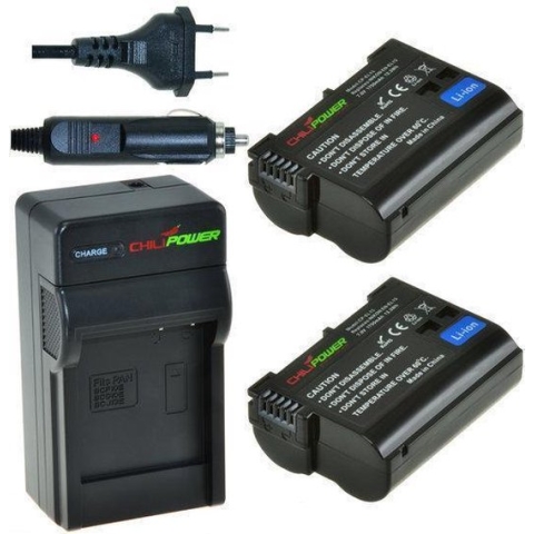 2 x EN-EL15 accu's voor Nikon - inclusief oplader en autolader - Origineel ChiliPower