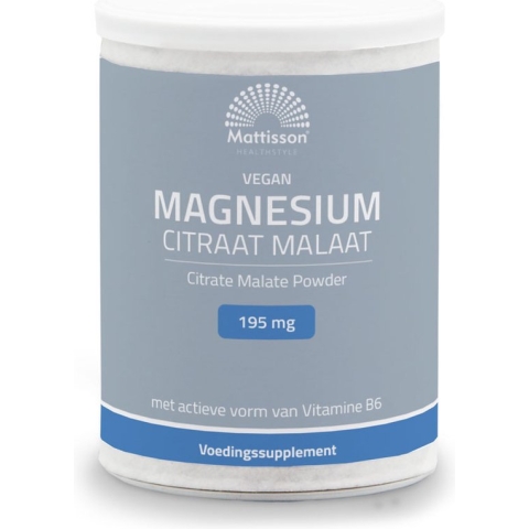 Mattisson - Magnesium Citraat Malaat Poeder 195 mg - 13% Elementair magnesium - 125 Gram