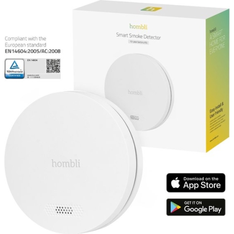 Hombli Slimme Rookmelder met Magneet - Brandmelder - 10 jaar batterij - Luid alarm - App & mobiele meldingen - Eenvoudige installatie - Wit