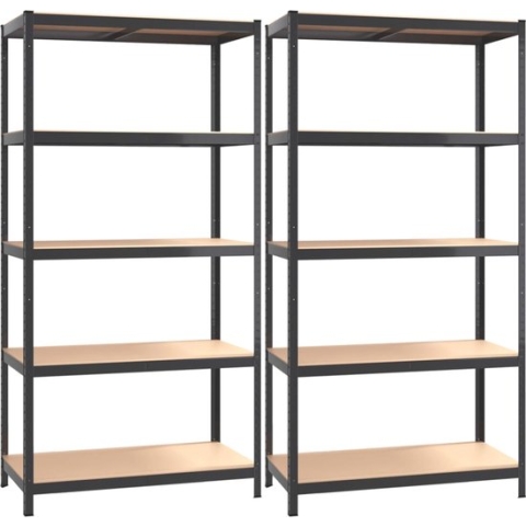 vidaXL-Opbergrekken-5-laags-2-st-staal-&-bewerkt-hout-antracietkleurig