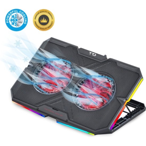 TTD® Premium Laptop Cooler en Verstelbare Laptop Standaard - Laptop Verhoger - Rotatiesnelheden tot boven de 2400 RPM - Gaming Laptop Cooling Pad - Tot 17 Inch - Extra USB-poort - Zwart