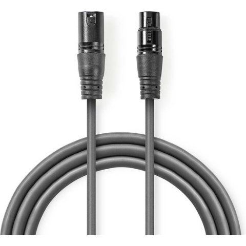 DMX-Adapterkabel - XLR 3-Pins Male - XLR 3-Pins Female - Vernikkeld - 1.50 m - Rond - PVC - Donkergrijs - Kartonnen Sleeve