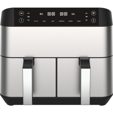 Niceey Dubbele Airfryer XXL - Twee Kookvakken - 8.0 Liter - 2460 Watt - Incl. Kookboek - Dual Functie - Zilver