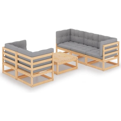 vidaXL-6-delige-Loungeset-met-kussens-massief-grenenhout