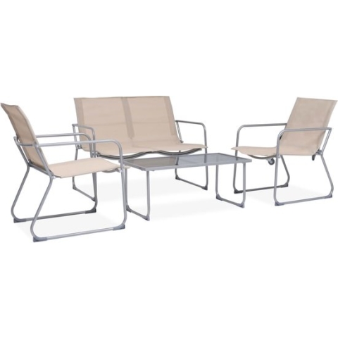 vidaXL-4-delige-Loungeset-stof-en-staal-crèmekleurig