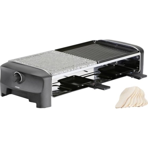 Princess Gourmetstel 162820 - Grill & Bakplaat – Omkeerbare plaat en Steengrill - 8 personen - 42 x 21 cm - 2 meter snoer - Regelbare thermostaat - 1400W - 8 pannetjes