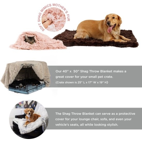 Petstages SHAG Faux Fur Blanket - Kalmerende deken voor honden en katten - Perfecte aanvulling op je Donut bed - 101 x 76 x 2,5 cm - Kleur Frost - Frost