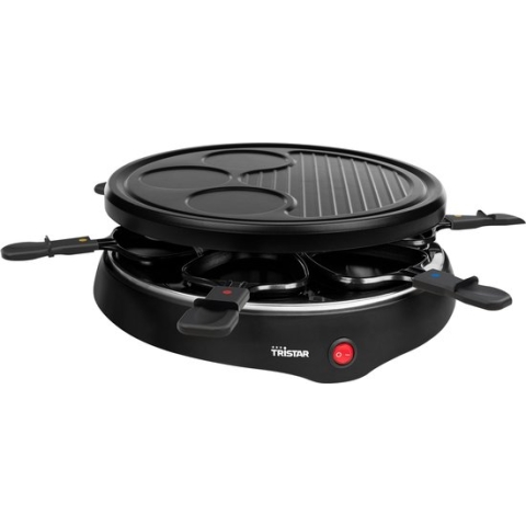 Tristar Gourmetstel RA-2998 - Gourmet Raclette 6 personen - Grillplaat met crêpevorm - Gourmetset rond - Zwart