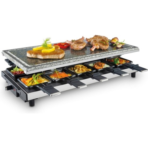 Fritel SG 4195 - Steengrill met raclettefunctie - grilloppervlakte (LxB) 48,5x24cm - 10 raclette pannetjes - 2 tot 10 personen
