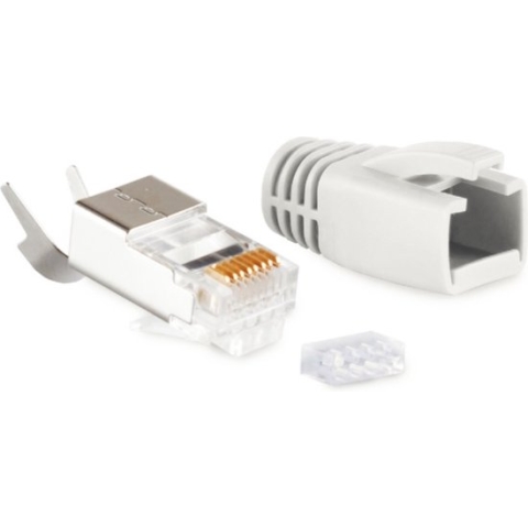 RJ45 krimp connectoren (STP) voor CAT6/6a/7/7a netwerkkabel (vast/flexibel) - 100 stuks (3-delig) / grijs