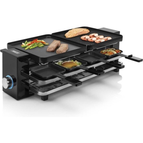 Princess Gourmetstel 162925 - Raclette Piano Black 8 personen - Regelbare thermostaat - 1200W - Parking deck voor gebruikte pannetjes – 8 pannetjes - 2 meter snoer