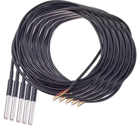 AZDelivery 5 x 3m Kabel DS18B20 Digitale Roestvrij Staal Temperatuursensor, Waterdicht compatibel met Arduino en Raspberry Pi Inclusief E-Book!