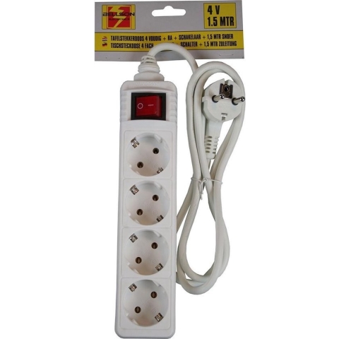 Benson Tafelcontactdoos - 4 Voudig - Randaarde - Schakelaar - 1.5 meter