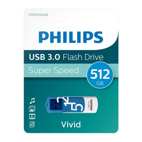 Philips USB Stick 512 GB Vivid Edition Ocean Blue - 3.0 USB Type-A 3.2 - Led -Wit