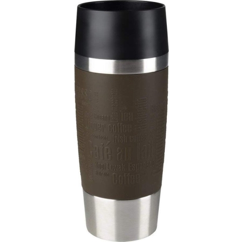 Emsa Vacuum Travel Mug Insulated Drinking Cup with Quick Press Closure, 360ml, Brown