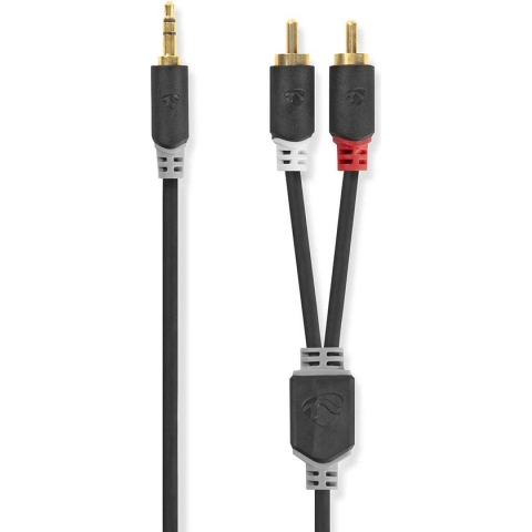 Stereo-Audiokabel - 3,5 mm Male - 2x RCA Male - Verguld - 2.00 m - Rond - Antraciet - Doos
