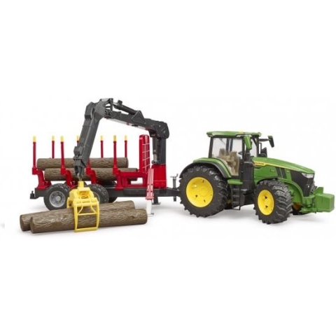 Bruder John Deere 7R 350 met houttrailer en 4 boomstammen