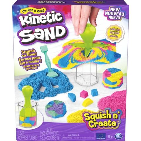 Kinetic Sand - Squish N’ Create met 382 g blauw geel en roze speelzand en 5 gereedschappen - Sensoriche speelgoed