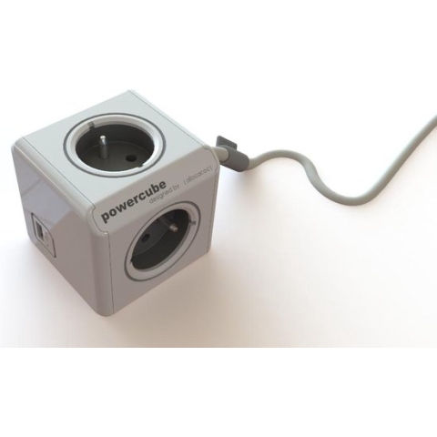 DesignNest PowerCube Extended Duo USB - Type E met aardepin (België) - 1.5 meter kabel - Wit/Grijs - 3 stopcontacten - 2 USB laders - stekkerdoos - stekkerblok - telefoonlader - oplader