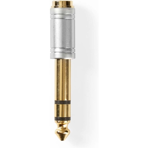 Stereo-Audioadapter - 6,35 mm Male - 3,5 mm Female - Verguld - Recht - Metaal - Zilver - 1 Stuks - Doos