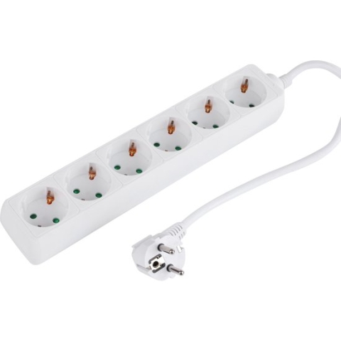 Q-Link Stekkerdoos - 6-Voudige Verlengkabel met Randaarde - 3 x 1.5 mm² - 1.5 m - Wit