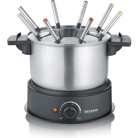 Severin FO2473 Elektrische fondue 8 personen met verwijderbare roestvrijstalen kaquelon, inbegrepen: anti-projecties en 8 Forks-bescherming
