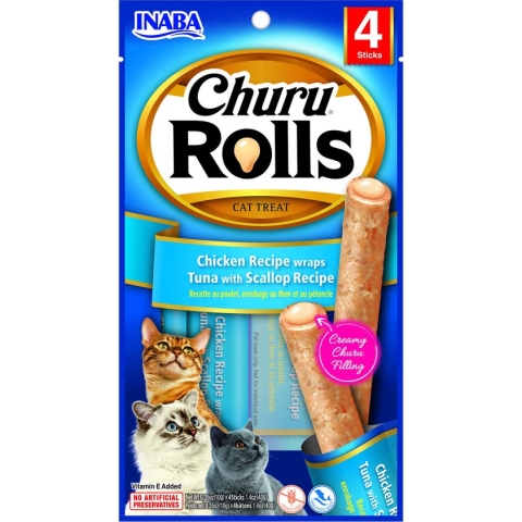 Inaba Kattensnack Churu Rolls Tonijn - Sint Jacobsschelp 40 gr