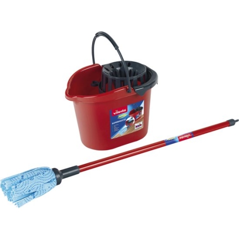 Vileda speelgoed dweil met kleine emmer - 22 cm - Rood