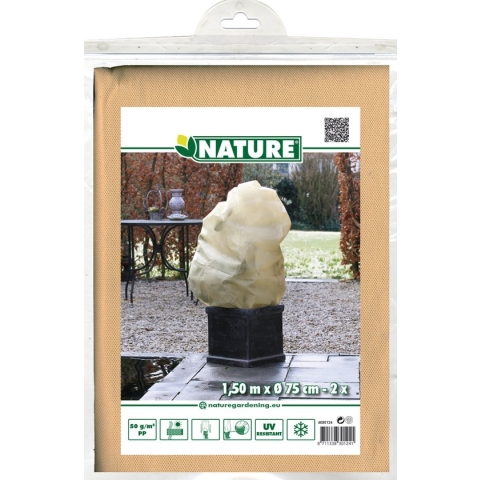 Nature plantenhoes met trekkoord - 2x stuks - H150 x D75 cm - beige - anti-vorst beschermhoes