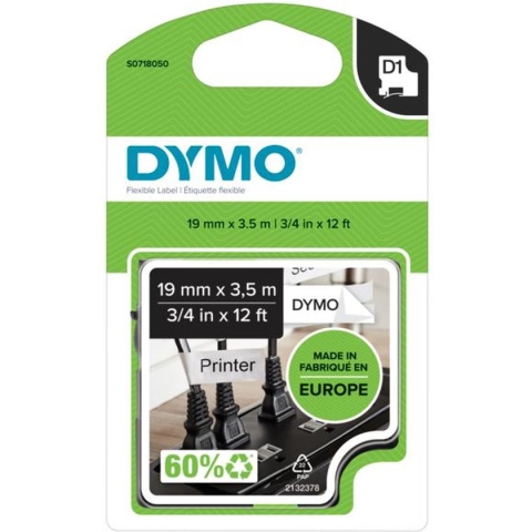 DYMO originele D1 Duurzame polyester labels | Zwarte Tekst op Wit Label | 19 mm x 3,5 m | zelfklevende etiketten voor de LabelManager labelprinter | gemaakt in Europa