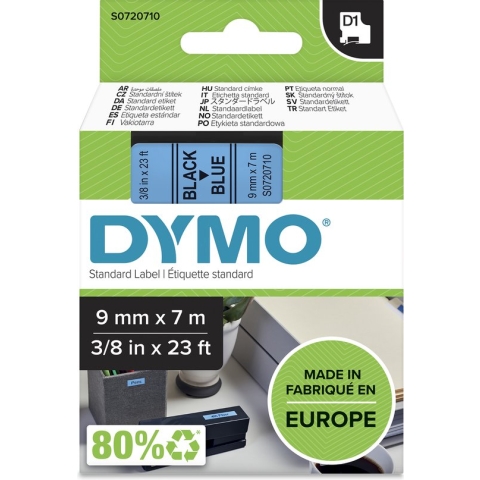 DYMO originele D1 labels | Zwarte Tekst op Blauw Label | 9 mm x 7 m | zelfklevende etiketten voor de LabelManager labelprinter | gemaakt in Europa