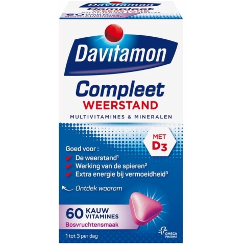 Davitamon Compleet Weerstand Kauwvitamines - Multivitamine - bosvruchten - 60 tabletten