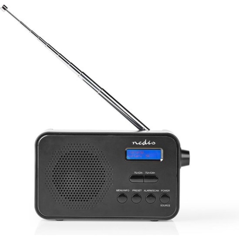 DAB+ Radio - Draagbaar Model - DAB+ / FM - 1.3 " - Zwart-Blauw Scherm - Batterij Gevoed / USB Gevoed - Digitaal - 3.6 W - Bluetooth - Koptelefoonoutput - Wekker - Slaaptimer - Zwart